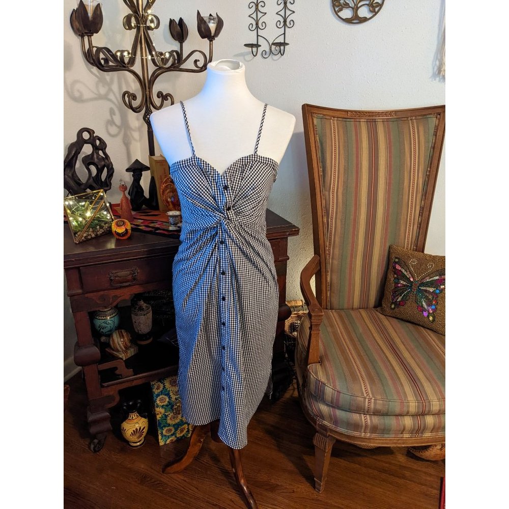 Boutique Checkered Sundress Size Small Button Front Side Slits